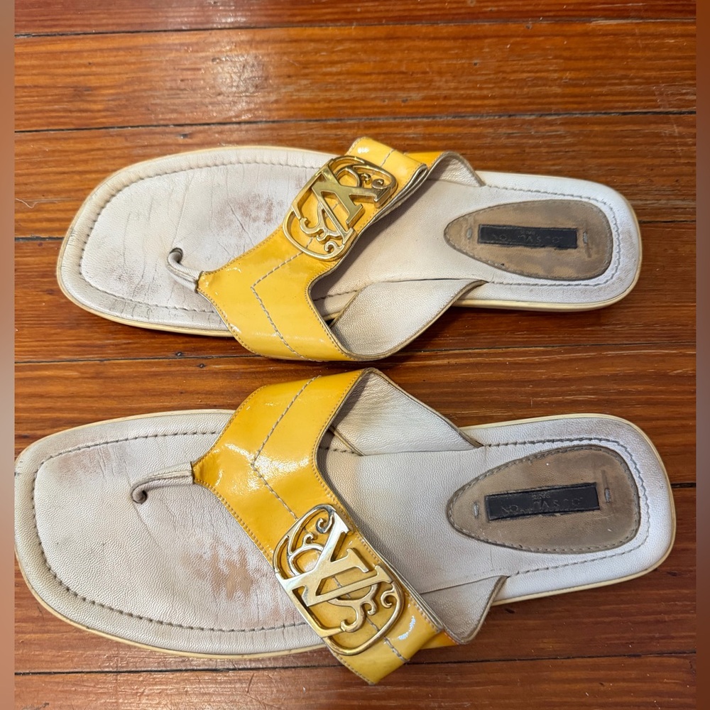 Authentic Louis Vuitton Patent Leather Gold Buckle Logo Slippers Size 8 - Picture 3 of 4
